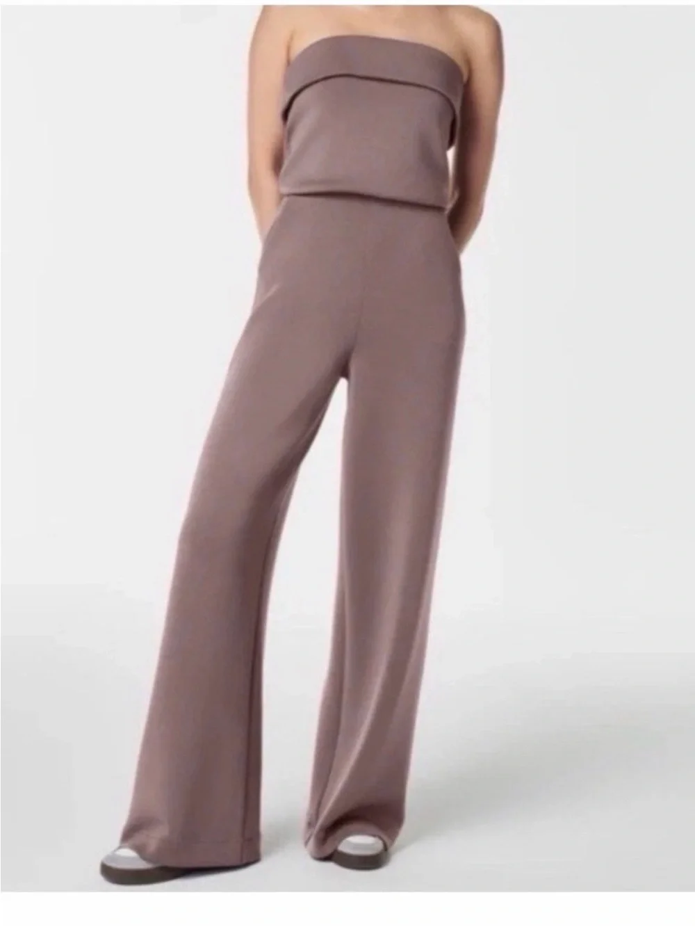 Spanx air essentials strapless wide leg jumpsuit smoke L NEW